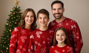 Family Wearing Christmas Jerseys Mockup