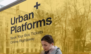 Woman Waiting in a Bus Stop Mockup